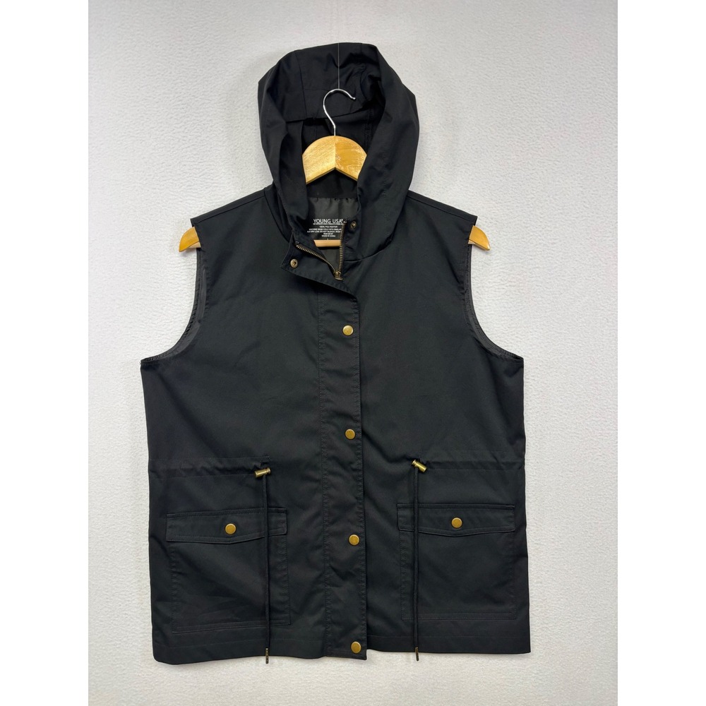 Utility Gorpcore Young USA Womens Large Black Hooded Cinch Waist Vest